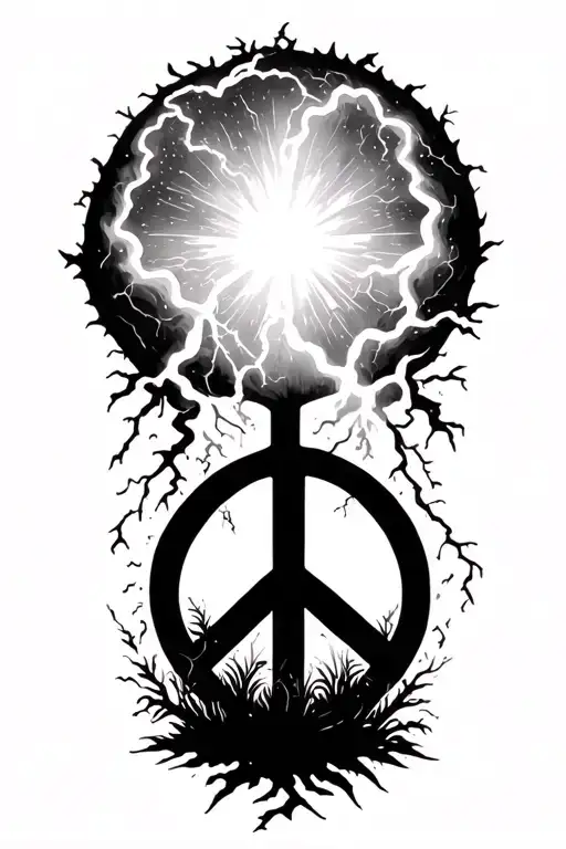 peace and lightining storm and time and nature tattoo design idea