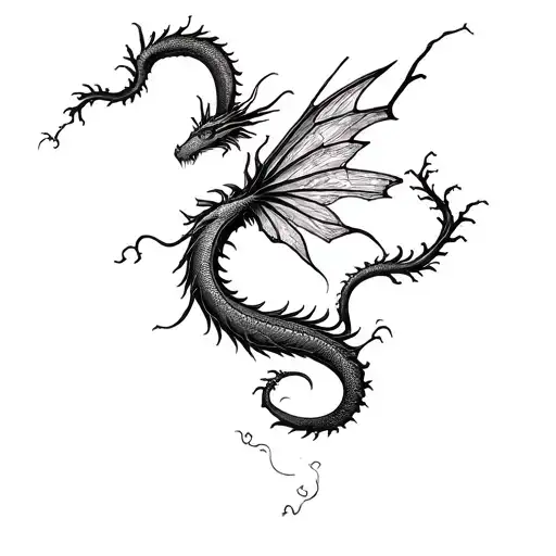 dragons and fairy's mystical forest scene tattoo design idea