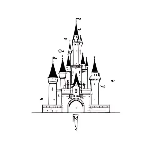 Disney castle surrounded tattoo design idea