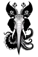 peacock elephant and octopus  tattoo design idea