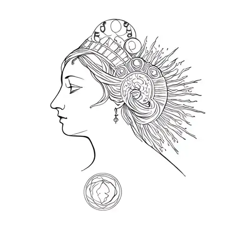 Hecate goddess of magic, head and shoulders, 3 moons  tattoo design idea