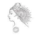 Hecate goddess of magic, head and shoulders, 3 moons  tattoo design idea