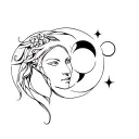 Hecate goddess of magic, head and shoulders, 3 moons  tattoo design idea