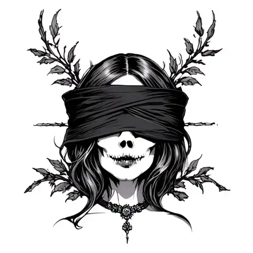gothic inspired tattoo with a woman blind death blindfolded tattoo design idea