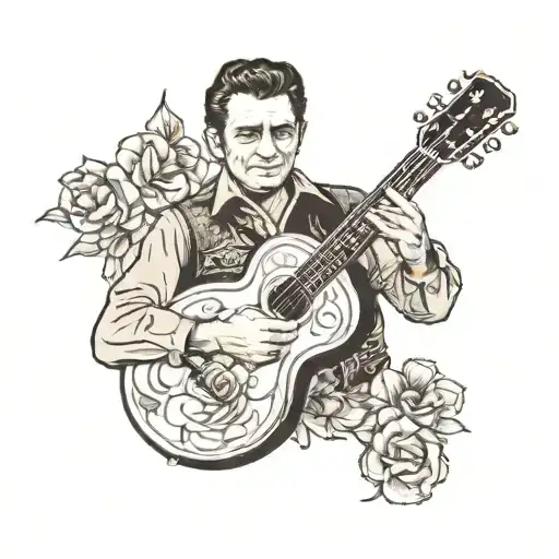Johnny Cash holding a guitar tattoo design idea