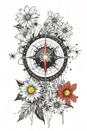 A compass surrounded by a sea of daisies, representing guidance and growth tattoo design idea