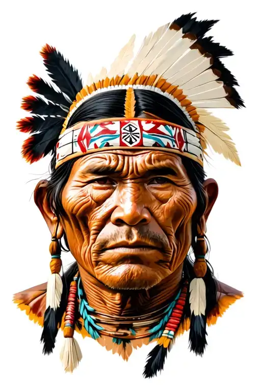 eve American Indian man (Hala y) with wrinkles and on his face symbols of their cultures tattoo design idea