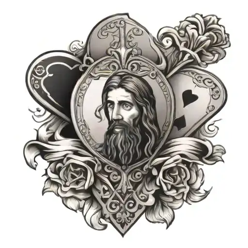 Ace of hearts card with jesus crucific behind the card tattoo design idea