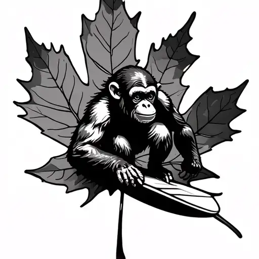 monkey surfing on a maple leaf tattoo design idea