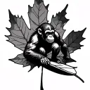 monkey surfing on a maple leaf tattoo design idea