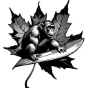 monkey surfing on a maple leaf tattoo design idea