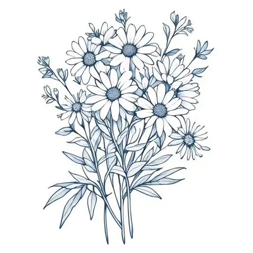 bouquet of larkspur and aster flower tattoo design idea