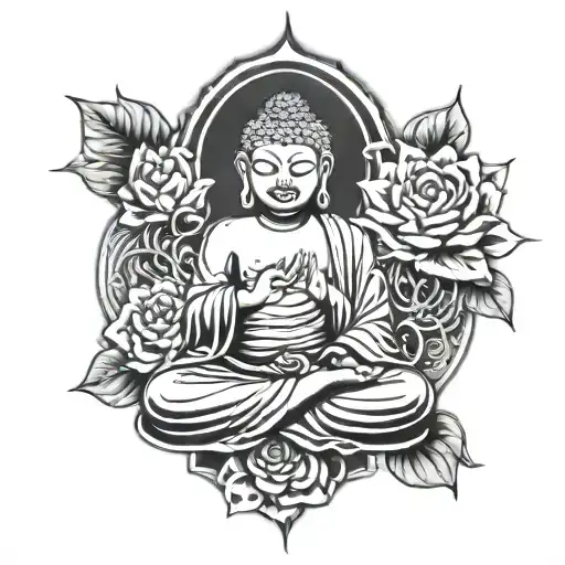 budha and lotous tattoo design idea