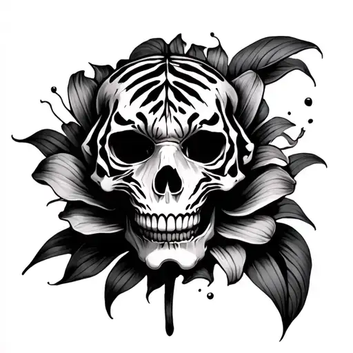 skull emerging tiger lily flower tattoo design idea