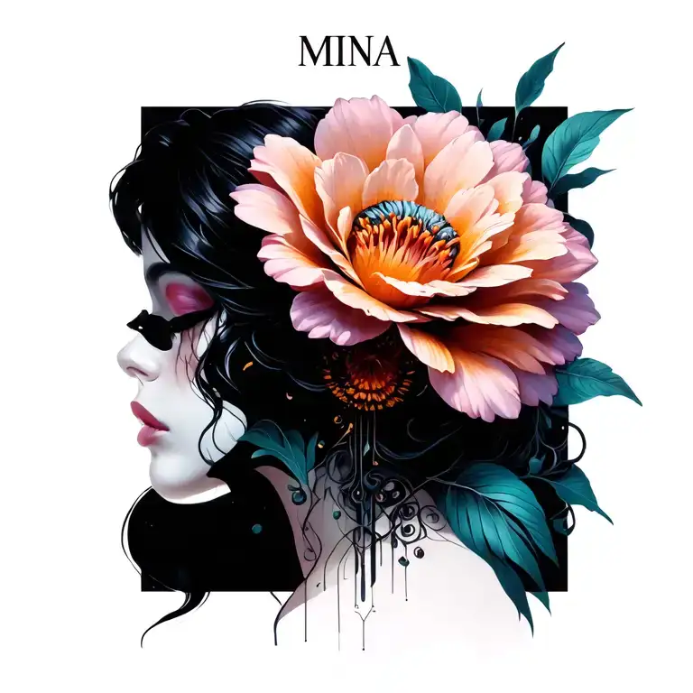 A mysterious and cryptic design with the name Mina and the use of Mina flower without using English lettersFor a tattoo tattoo design idea