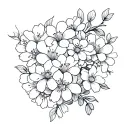 Creates a delicate floral composition with several flowers such as Sakura. Use fine and clear lines tattoo design idea