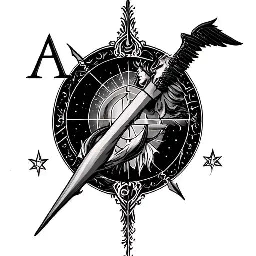 Sagittarius sign combined with Libra and addition to that an alpha letter tattoo design idea