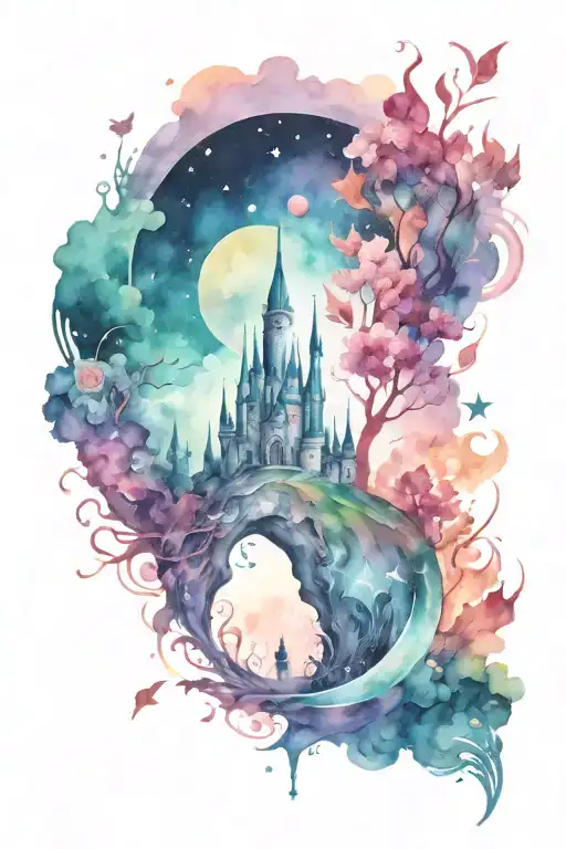 fairy tale space world tattoo design idea