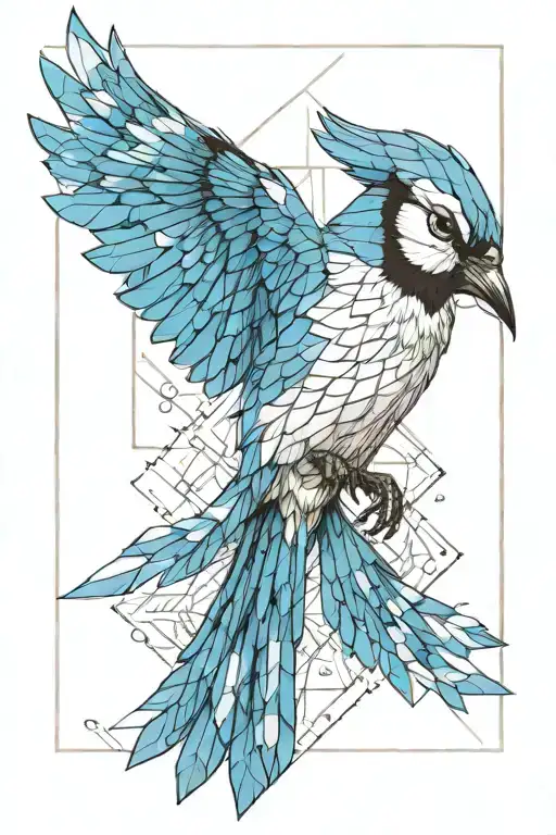 blue jay bird flying tattoo design idea
