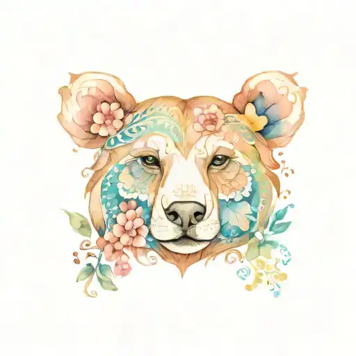 paisley bear head flowers wrapped tattoo design idea
