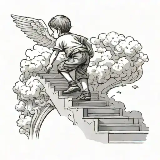 Little boy climbing stairs going into heaven tattoo design idea