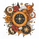 solor system with aries,cancer,leo,sagittarius,capricorn,aquarius constellations tattoo design idea