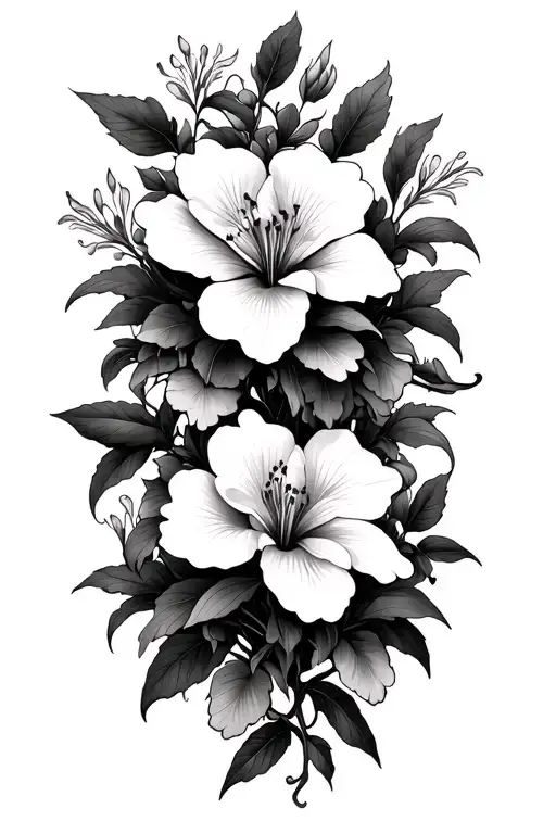 lots of oleander flowers and lots of vines weaving and winding up the arm. no background or filler. tattoo design idea