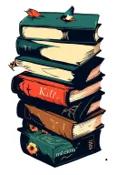 to kill a mocking bird inspired stack of 5 books floating tattoo design idea