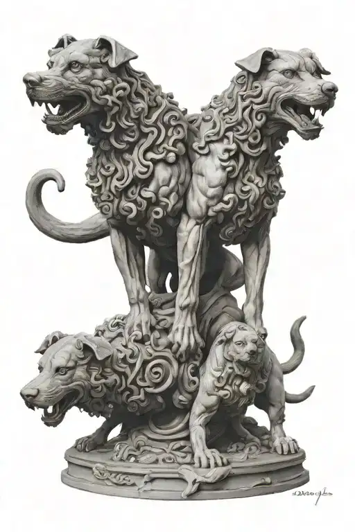 cerberus dog statue hades Greek god tattoo design idea
