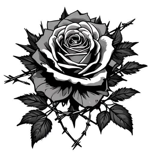 barbed wire around the collarbone with roses tattoo design idea