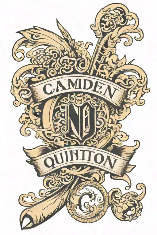 Camden Quinton tattoo on arm in Champagne letters tattoo design idea
