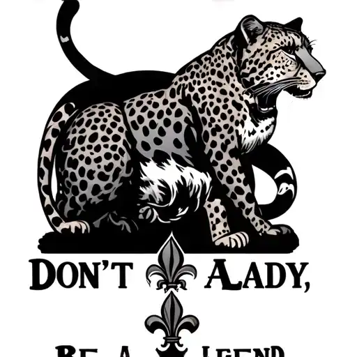 "Don't Be A Lady, Be a Legend" Cheetah with a fleur de lis incorporated, representing a female warrior and feminist rage and incorporating a love of mu tattoo design idea