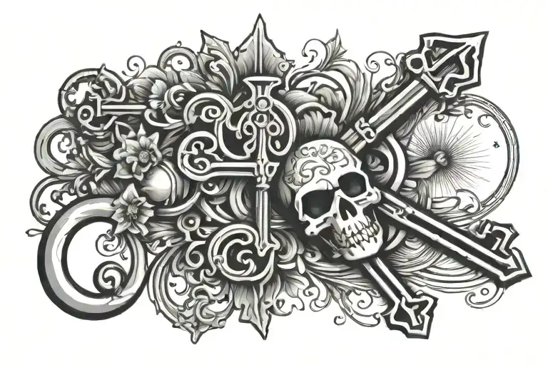 key west themed skeleton key shaped like tattoo design idea