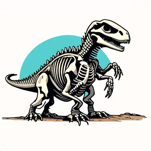 alien riding dinosaur skeleton tattoo design idea