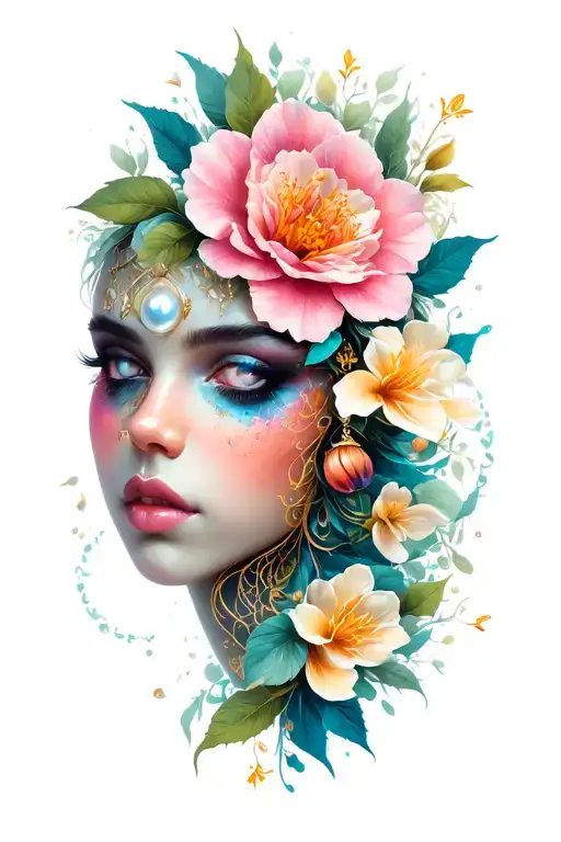 june zodiac gemini, pearl, honeysuckle tattoo design idea