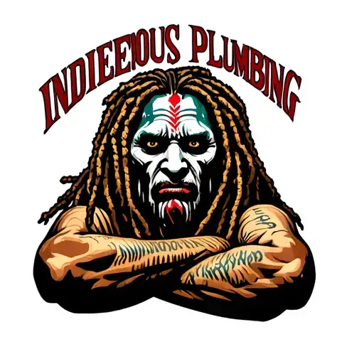 "Indigenous Plumbing " dreadlock painted face Native American plumber arms folded  tattoo design idea