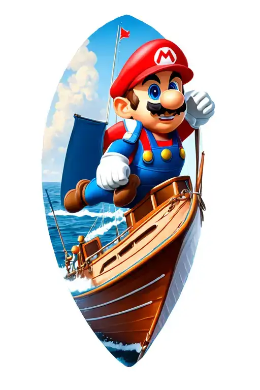 Super Mario on boat sailing tattoo design idea