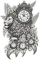 angle wings & lion head & clock & 630 tattoo design idea