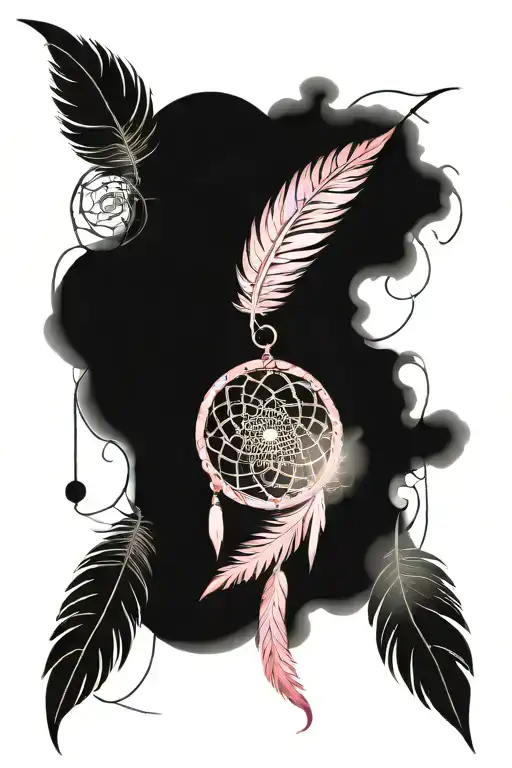 Feather Pink Dreamcatcher tattoo design idea