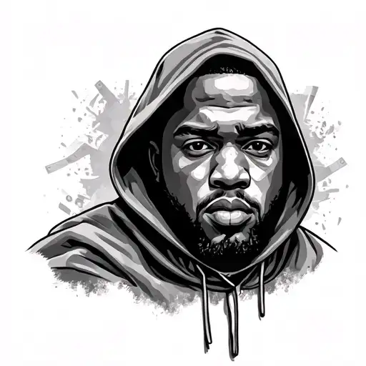 man from the hood motive money hustle front facing portrait tattoo design idea