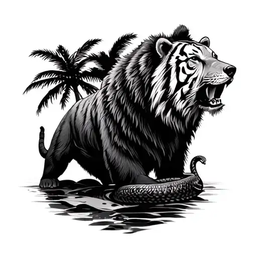 lions tigers bears wolfs sun sand palms jungle polar bear snakes danger tattoo design idea