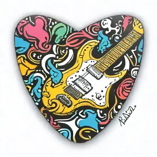 guitar pick with gaming and hiking inside representing tattoo design idea