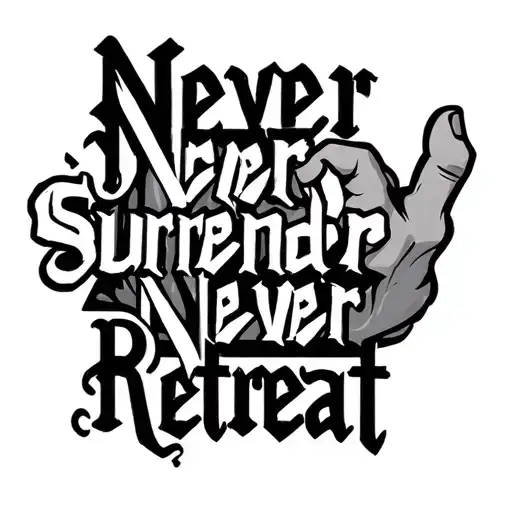 "Never surrender never retreat" "Never surrender never retreat" hand tattoo spelled correctly quote  tattoo design idea
