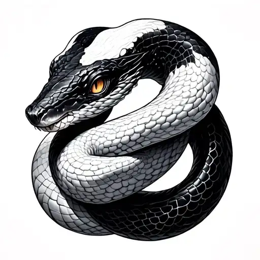 A very feminine fine line tattoo of a two-headed snake. One head is white, the other black, and the snake's body has bla tattoo design idea
