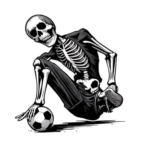 Rockabilly day of the dead skeleton kicking a soccer ball tattoo design idea