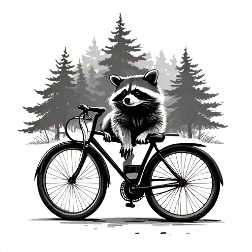 raccoon on a bike in nature scene tattoo design idea