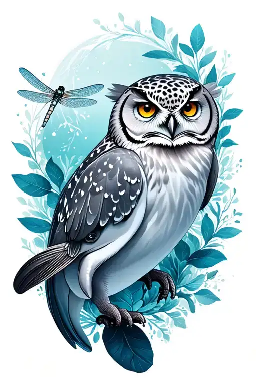 dolphin, owl, snow leopard, dragonfly, tattoo design idea