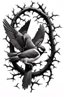 two sparrows flying and thorns Turing into vine wrapinf tattoo design idea