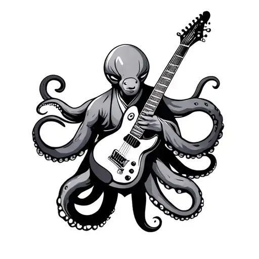 octopus in judo kimono playing rock guitar tattoo design idea