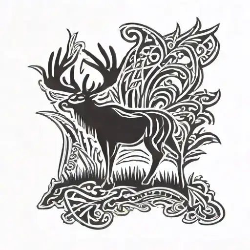 tribal tattoo of outline of Wisconsin.  Inside the tattoo a whitetail buck, a turkey, a black bear, a pheasant, and a ba tattoo design idea